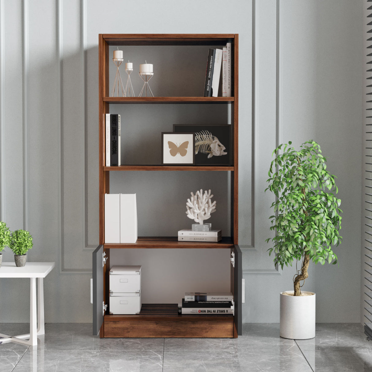 Bookcase Aventur Walnut Anthracite Melamine 63.6x140x37.6 cm