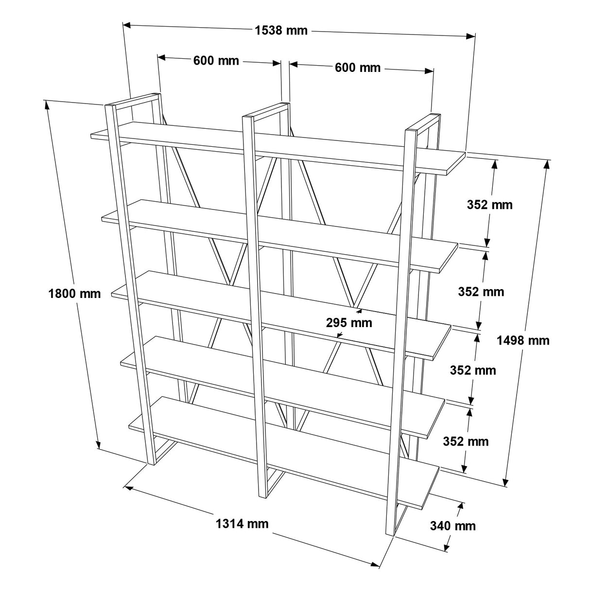 Bookcase Tundra Walnut Melamine 154.8x180x34 cm