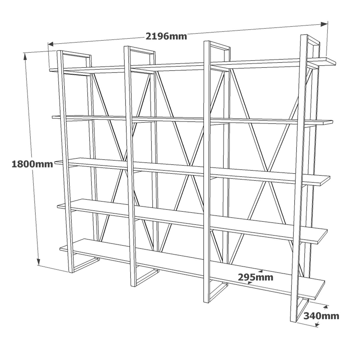 Bookcase Lyra Atlantic Pine Melamine 219.6x180x34 cm