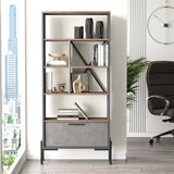 Bookcase Rhea Brown Gray Anthracite Melamine 75.5x160.8x44.5 cm