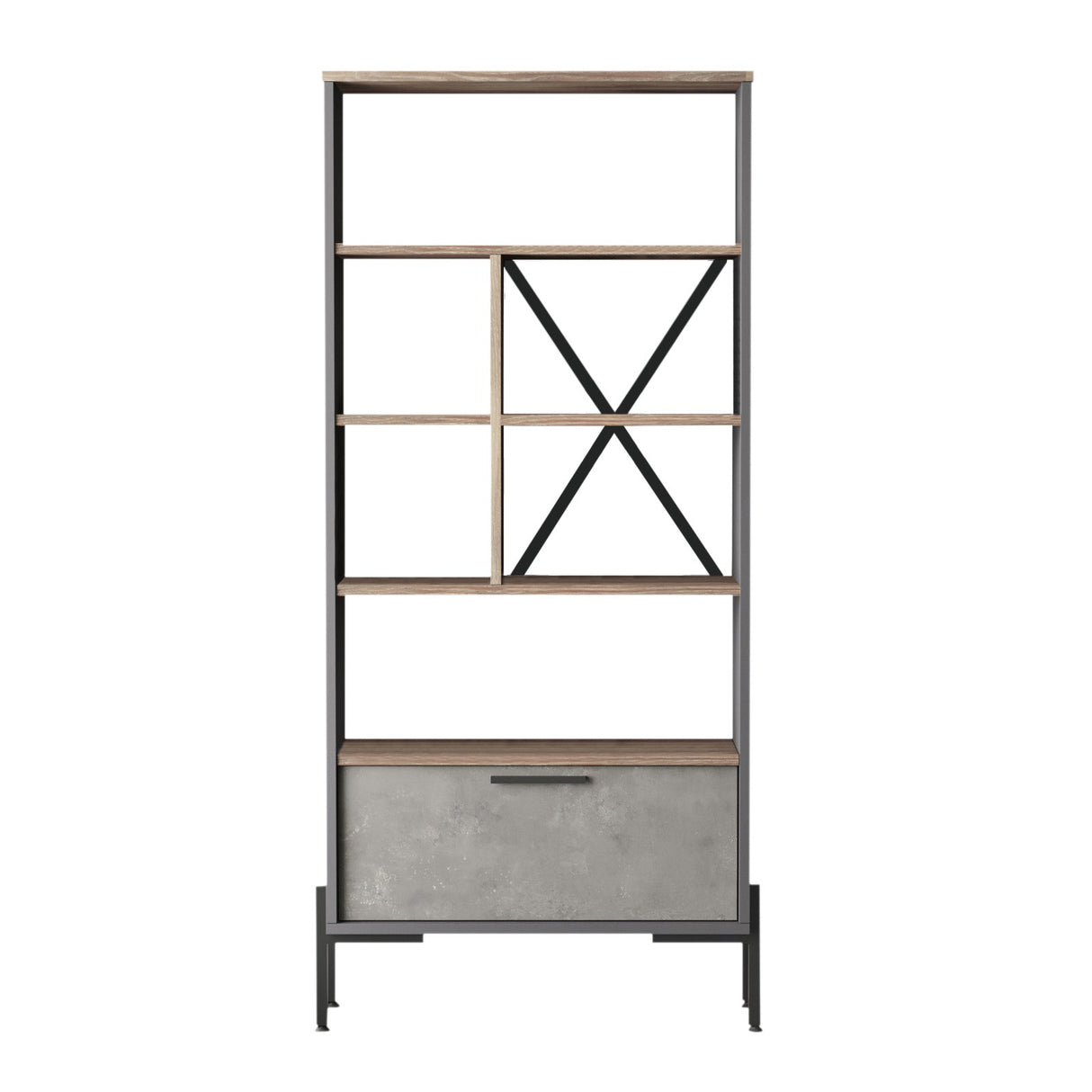 Bookcase Rhea Brown Gray Anthracite Melamine 75.5x160.8x44.5 cm