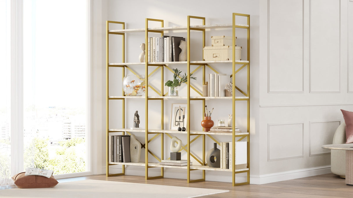 Bookcase Valdis Marble White Gold Melamine 170x175x30 cm