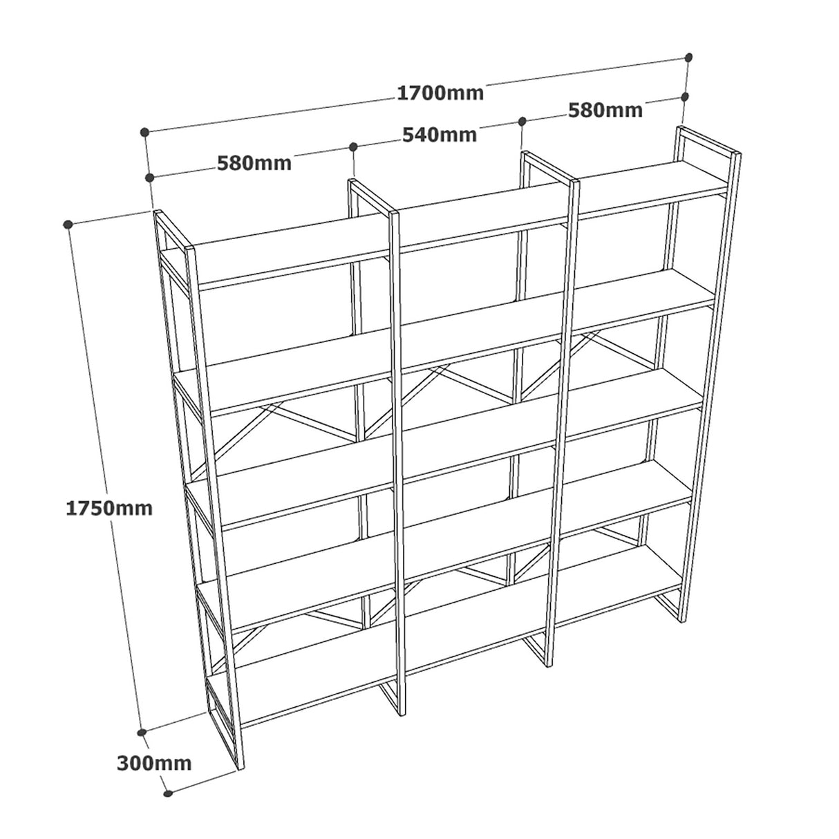 Bookcase Valdis Marble White Gold Melamine 170x175x30 cm