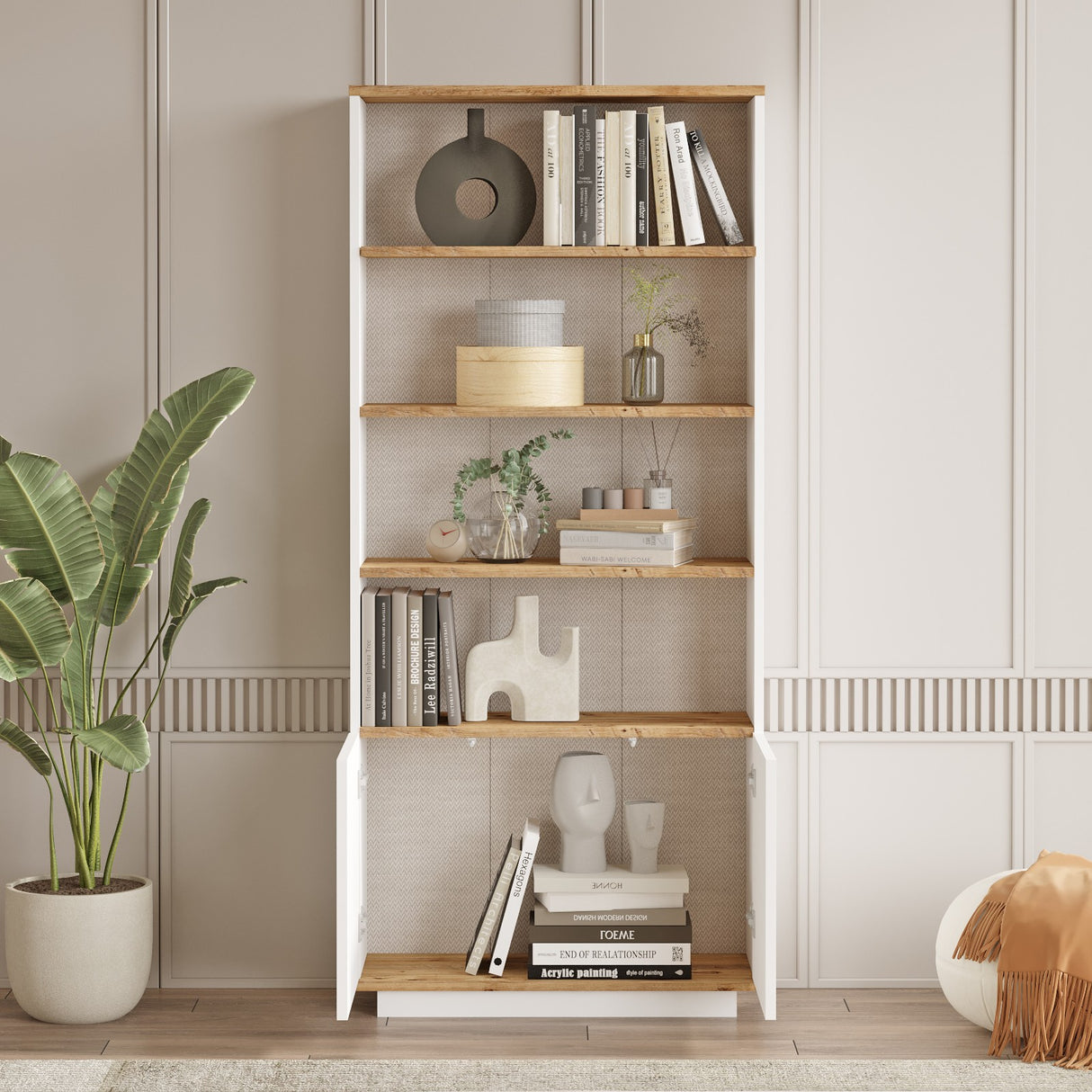 Bookcase Nautica Atlantic Pine Wit Melamine 75x168.3x26.8 cm