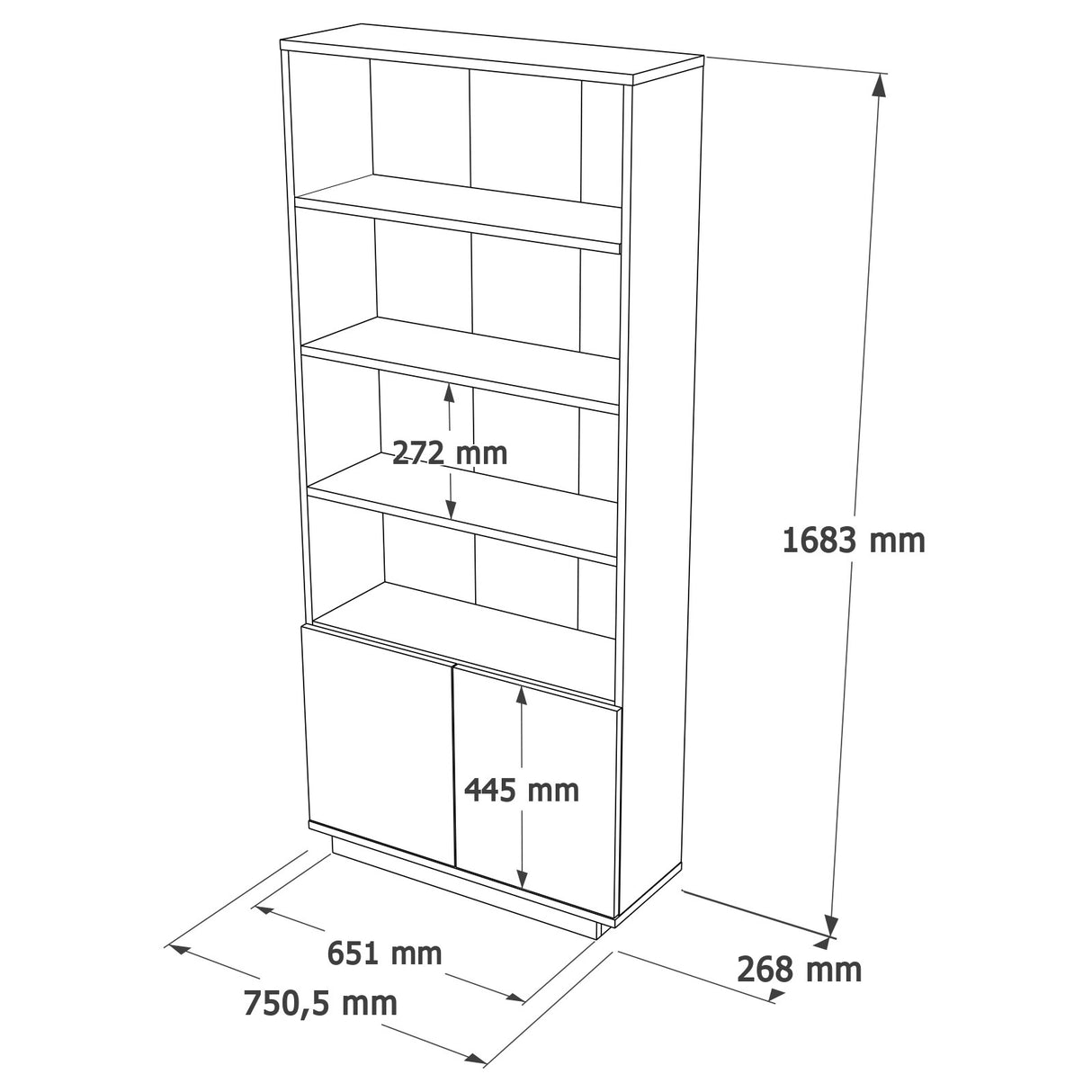 Bookcase Nautica Atlantic Pine Wit Melamine 75x168.3x26.8 cm