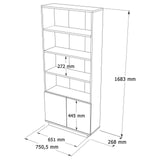 Bookcase Nautica Atlantic Pine Wit Melamine 75x168.3x26.8 cm