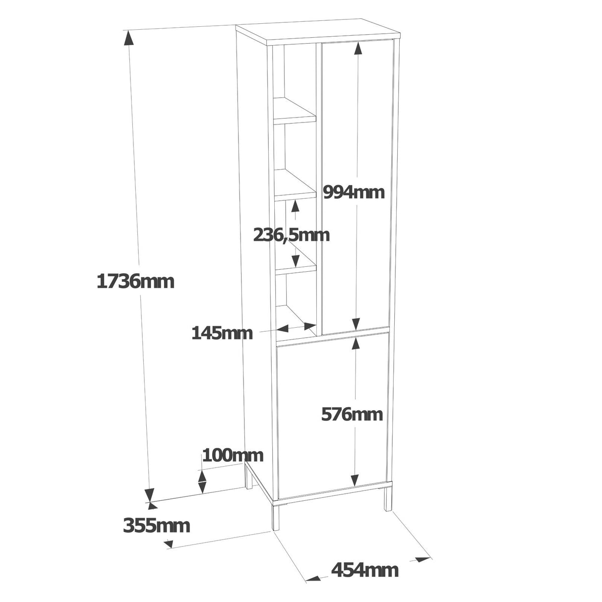 Wall cabinet Lumen White Melamine 45x173.6x35.5 cm