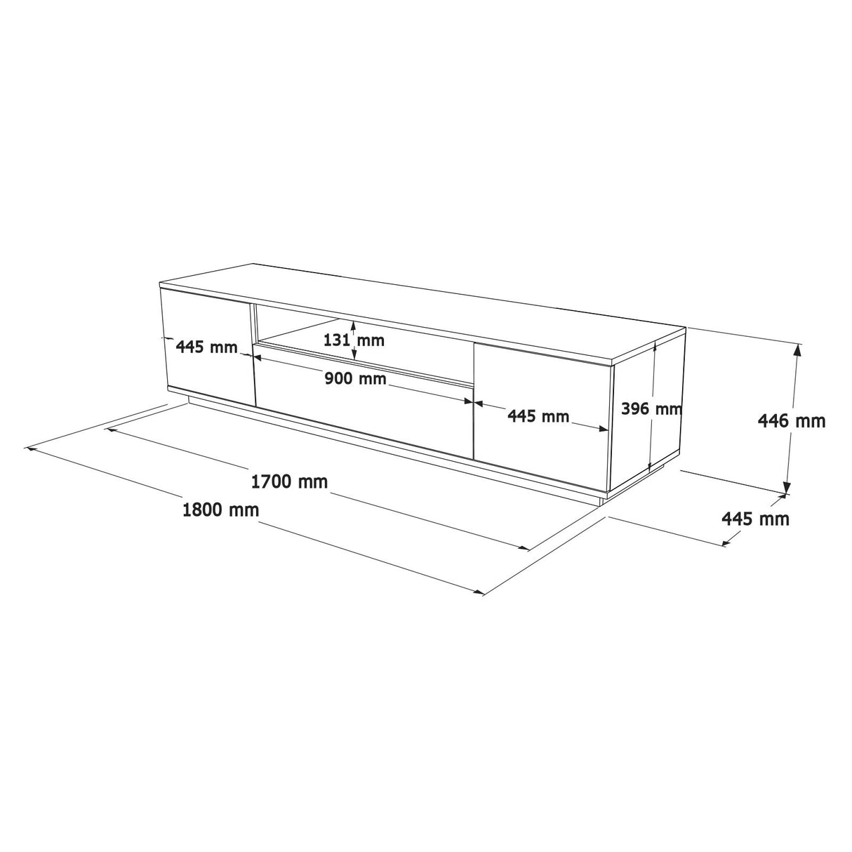 TV furniture Salerno Atlantic Pine Wit Melamine 180x44.6x44.5 cm