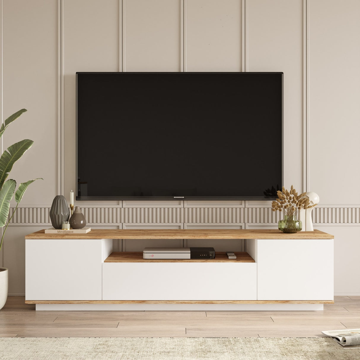 TV furniture Salerno Atlantic Pine Wit Melamine 180x44.6x44.5 cm