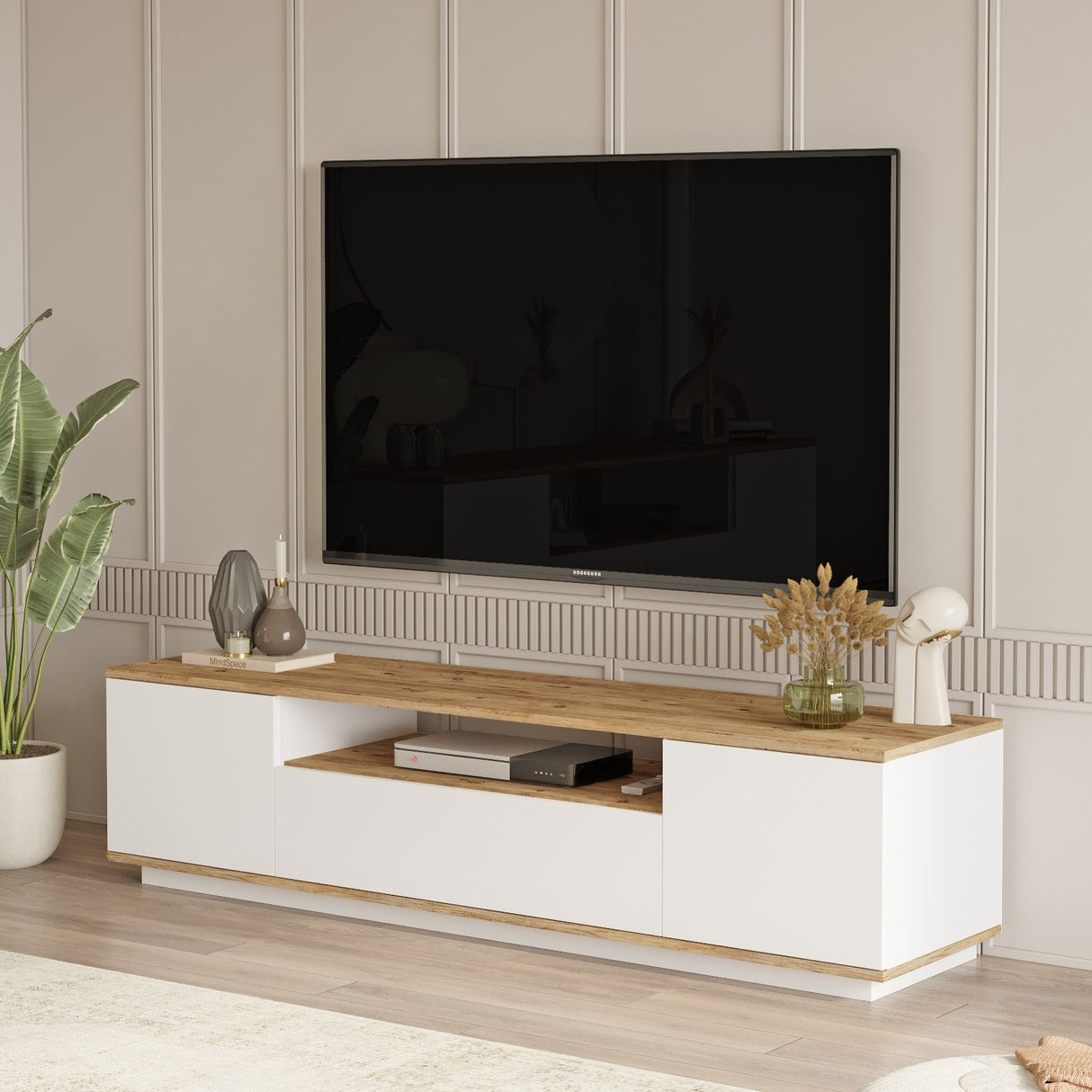 TV furniture Salerno Atlantic Pine Wit Melamine 180x44.6x44.5 cm