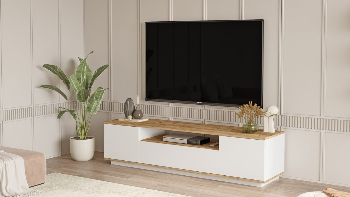 TV furniture Salerno Atlantic Pine Wit Melamine 180x44.6x44.5 cm