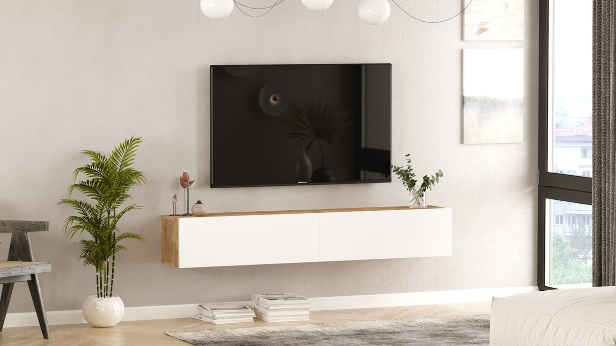 TV furniture Turin Atlantic Pine Wit Melamine 180x29.6x31.6 cm