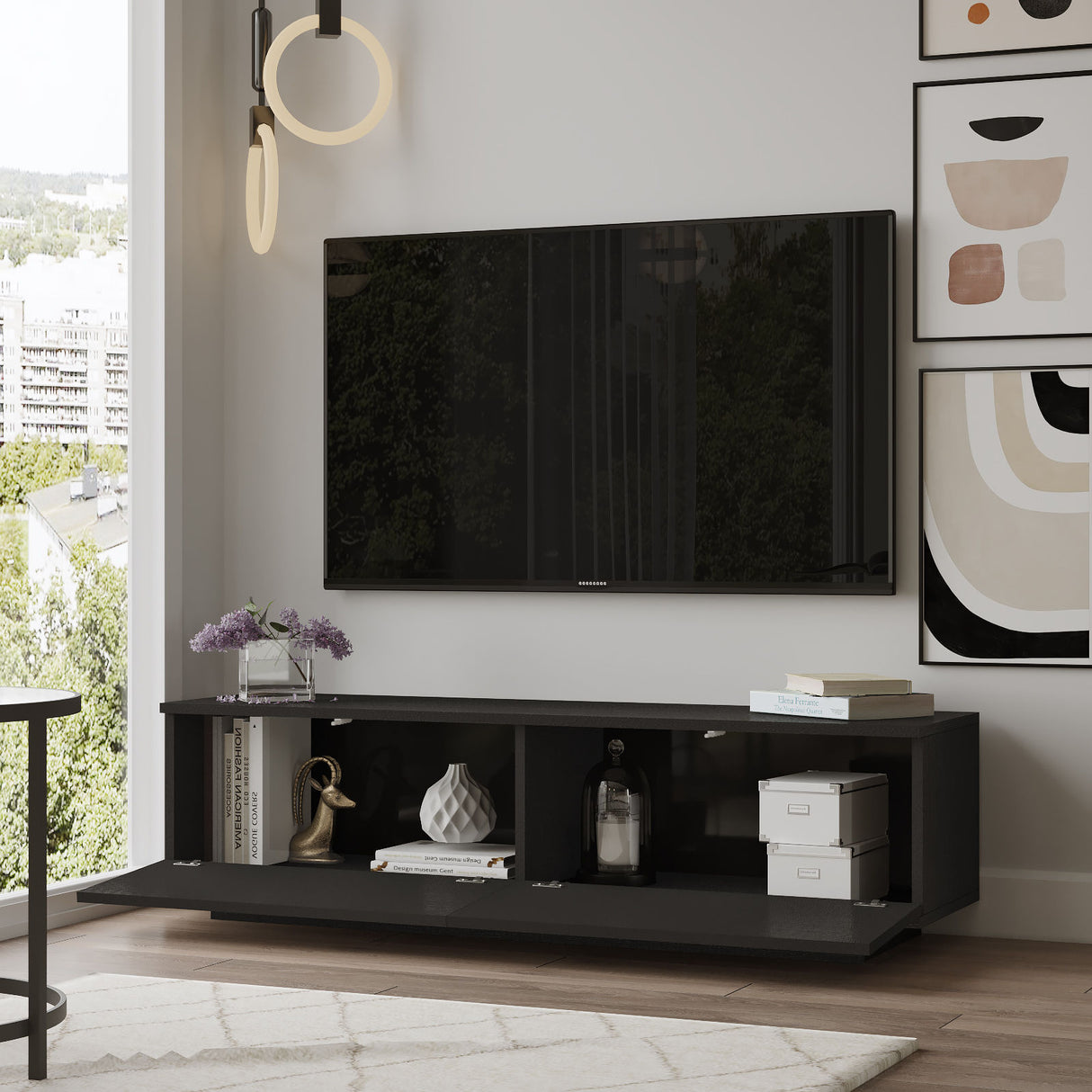 TV furniture merida black melamine 140x38.2x35.5 cm