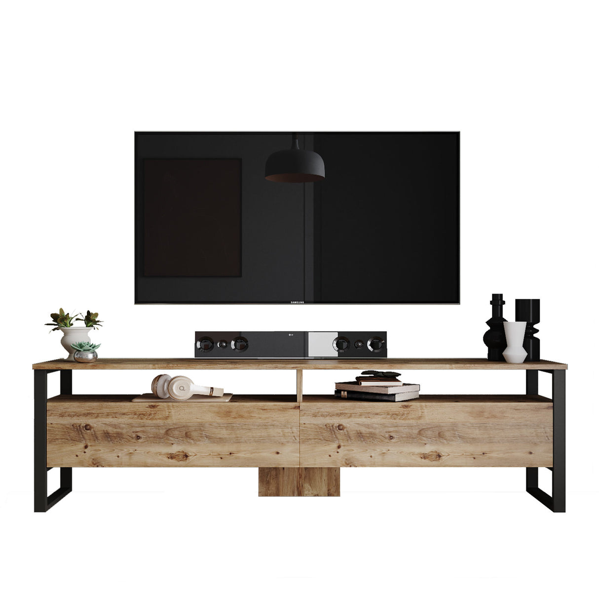 TV furniture set Sable Atlantic Pine Melamine 180x56x35.5 cm