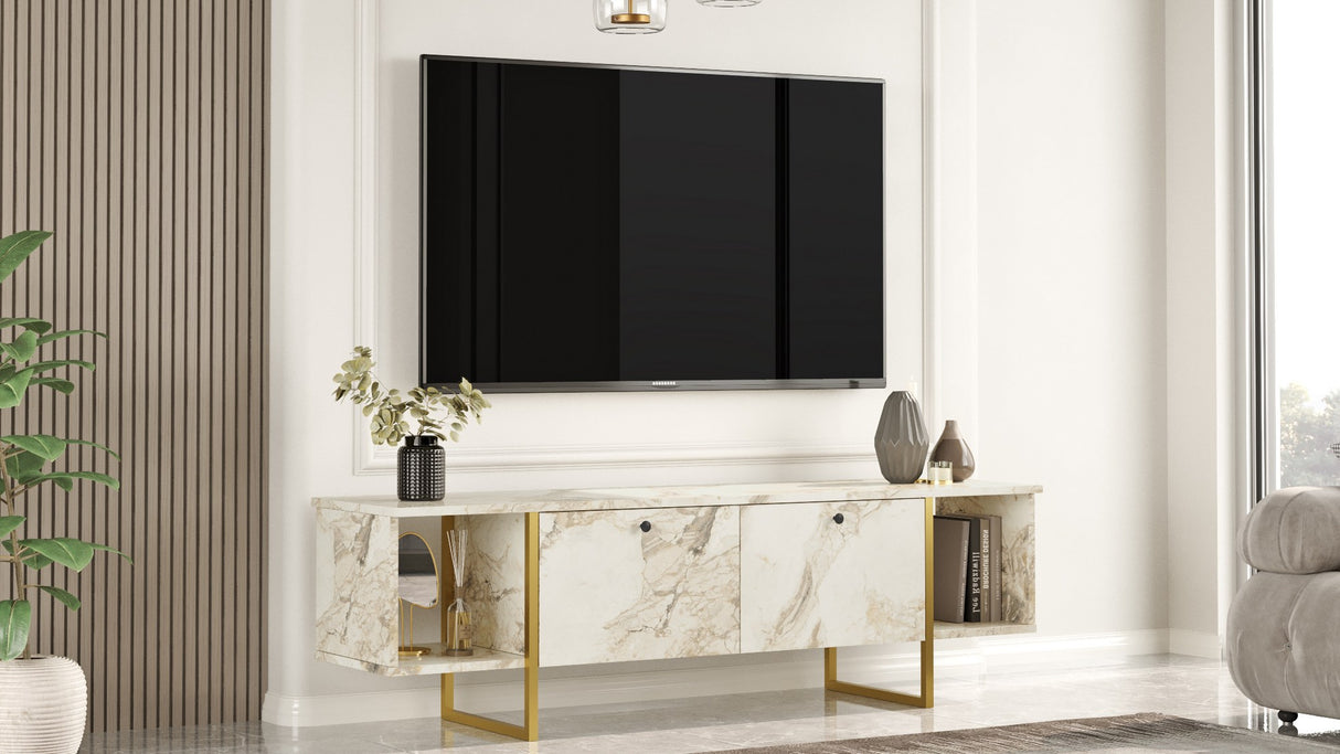 TV Furniture Hespera White Gold Melamine 160x47.6x40 cm