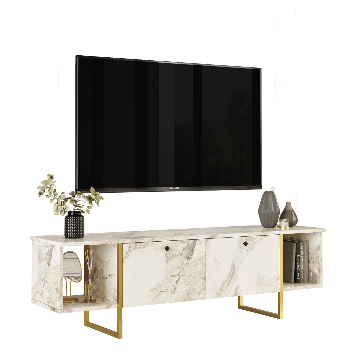 TV Furniture Hespera White Gold Melamine 160x47.6x40 cm