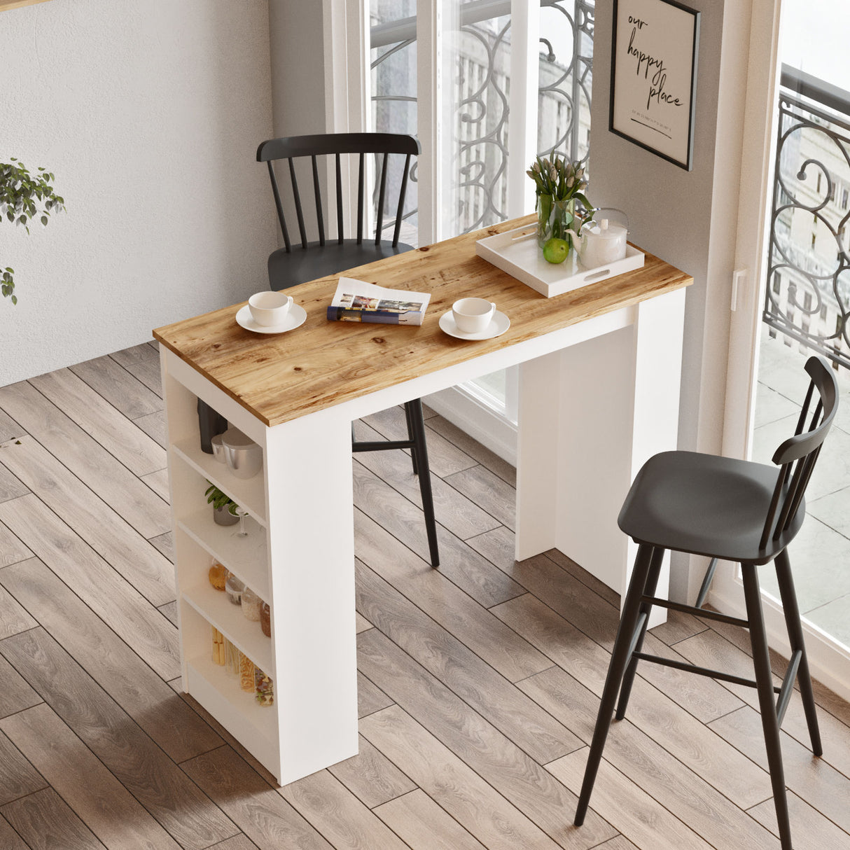 Bartafel Paphos Atlantic Pine Wit Melamine 120x101.8x51.6 cm