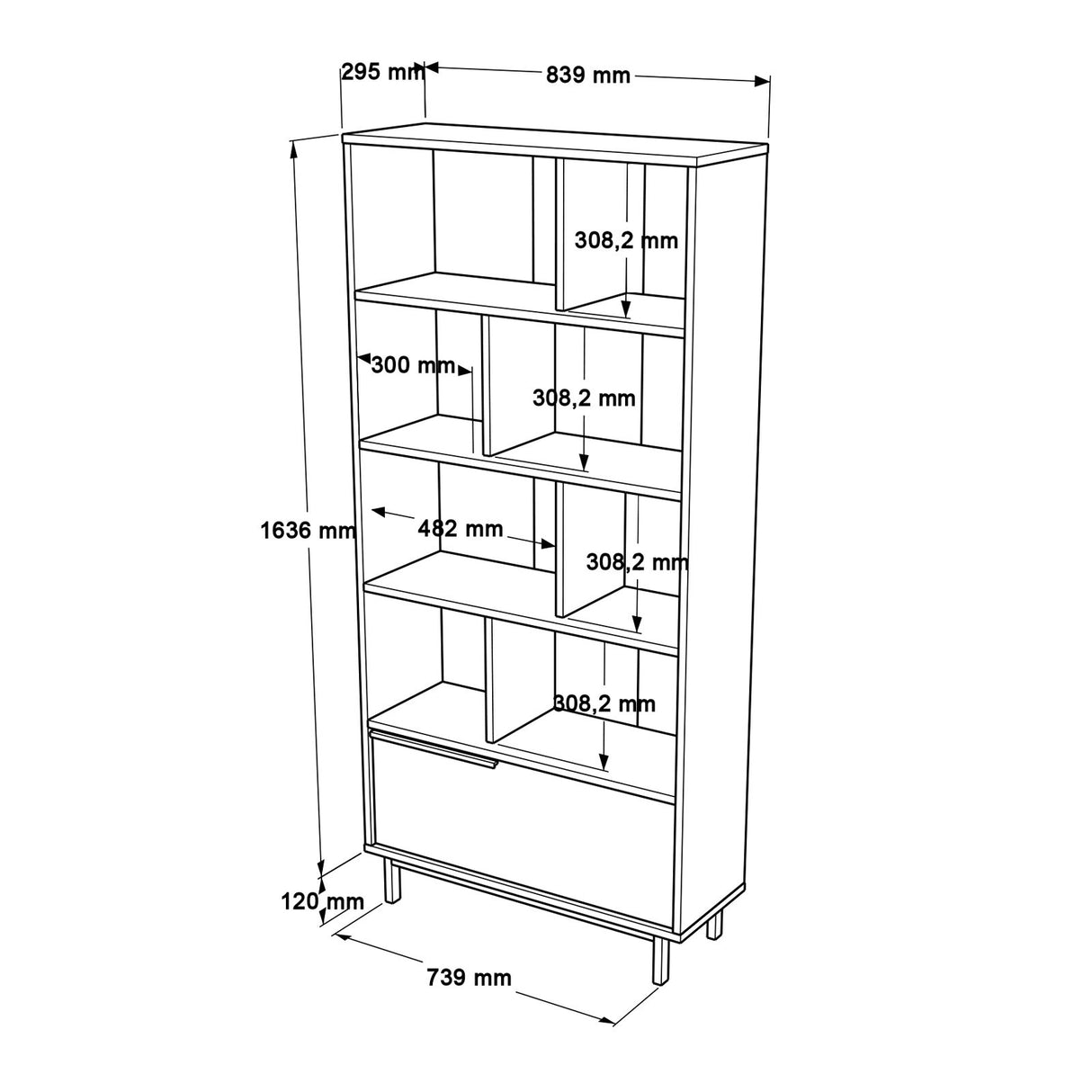 Bookcase cosmos walnut oak melamine 83.9x175.6x29.5 cm