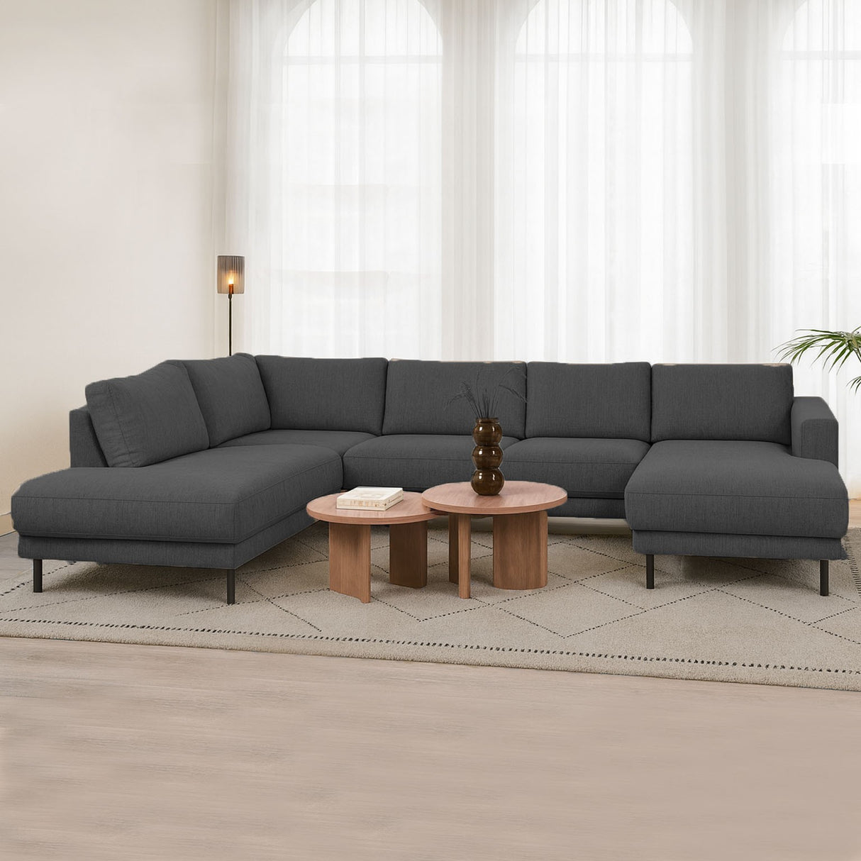 Modern U-Shape Sofa Corner Sofa Left Anthracite Fabric Aniko 310x197x78 cm 