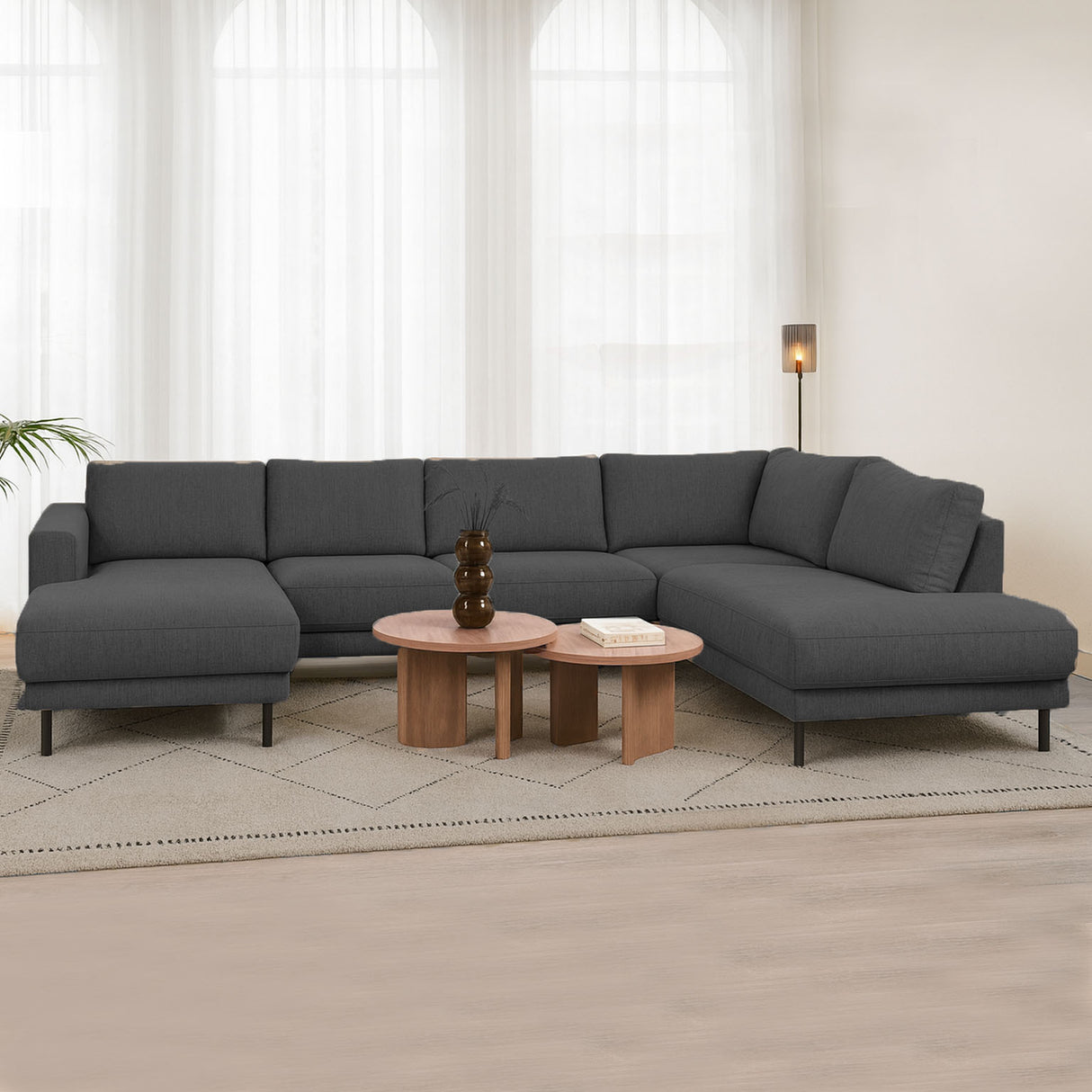 Modern U-Shape Corner Sofa Right Antracite Fabric Aniko 310x197x78 cm 