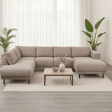 Modern U-Shape Couch Corner Sofa Left Taupe Fabric Aniko 310x197x78 cm 