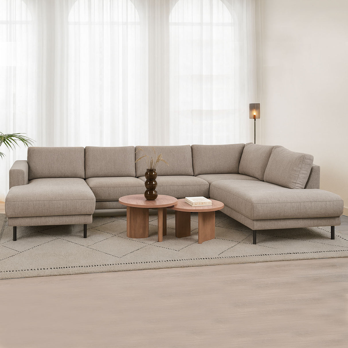 Modern U-Shape Corner Sofa Right Taupe Fabric Aniko 310x197x78 cm 