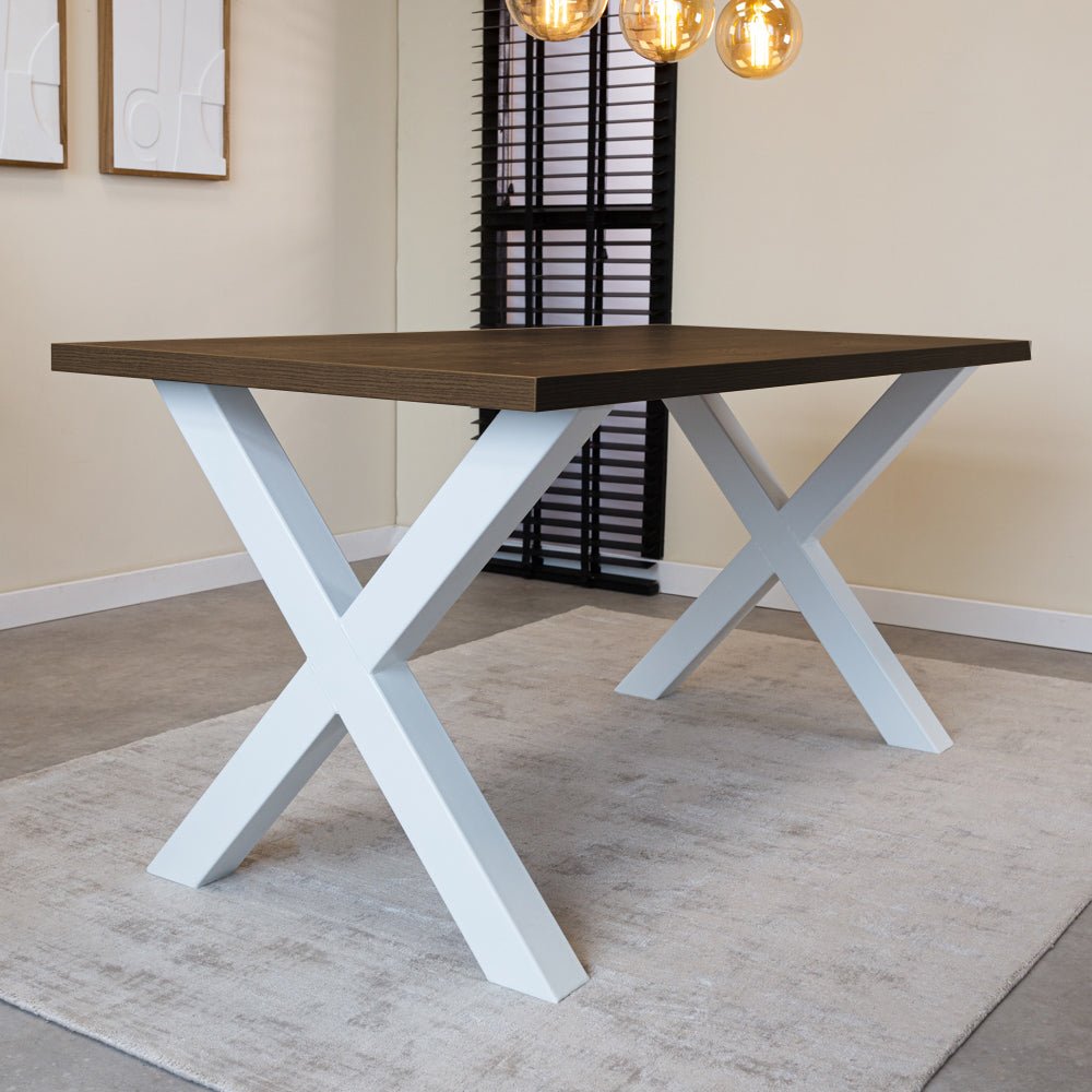 Dining table Lenzo Walnut x-leg white