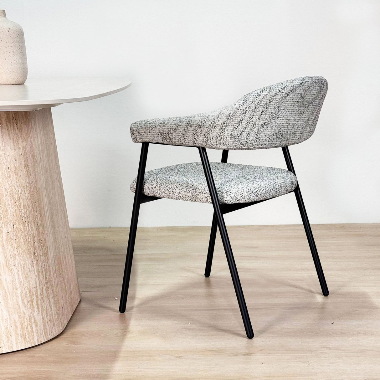 Dining Room Chair Set of 4 Bouclé Beige Lisa - Black Frame 
