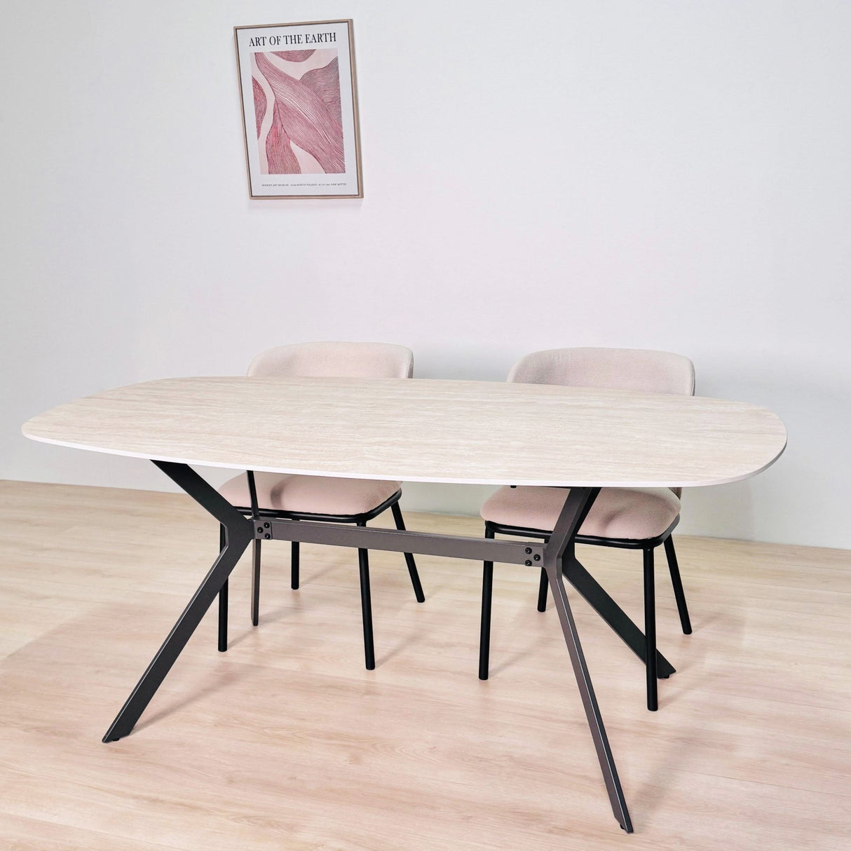 Dining Table Vesta Danish Oval Ceramic Travertine Look 180 cm 