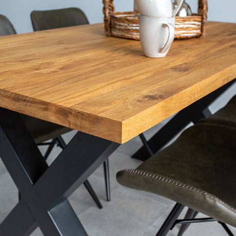 Industrial Dining Table Oak X-leg Black Rover