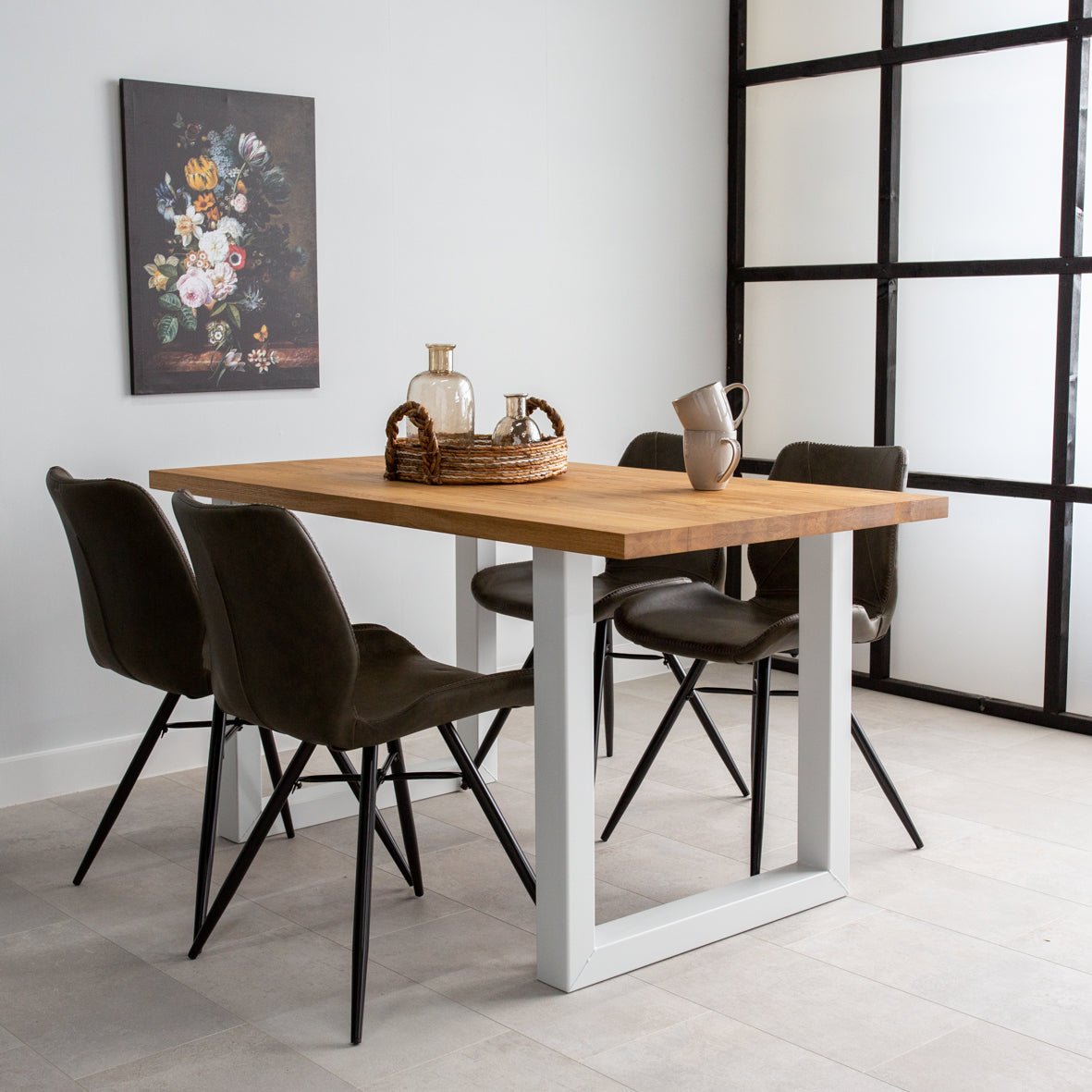 Dining table rover oak u-leg white