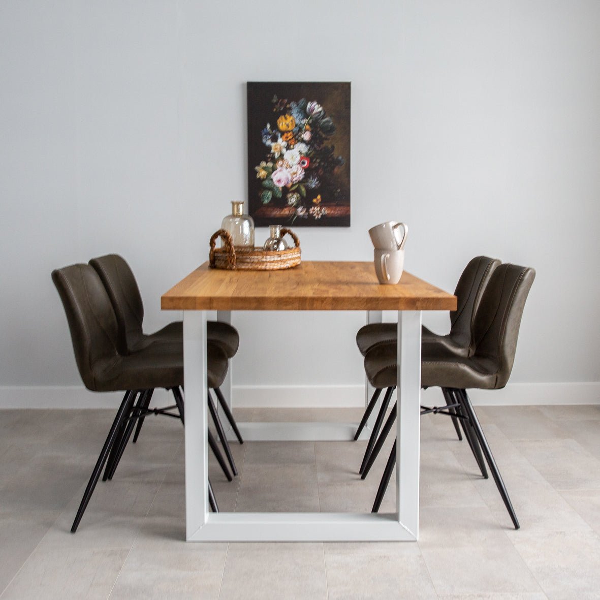 Dining table rover oak u-leg white