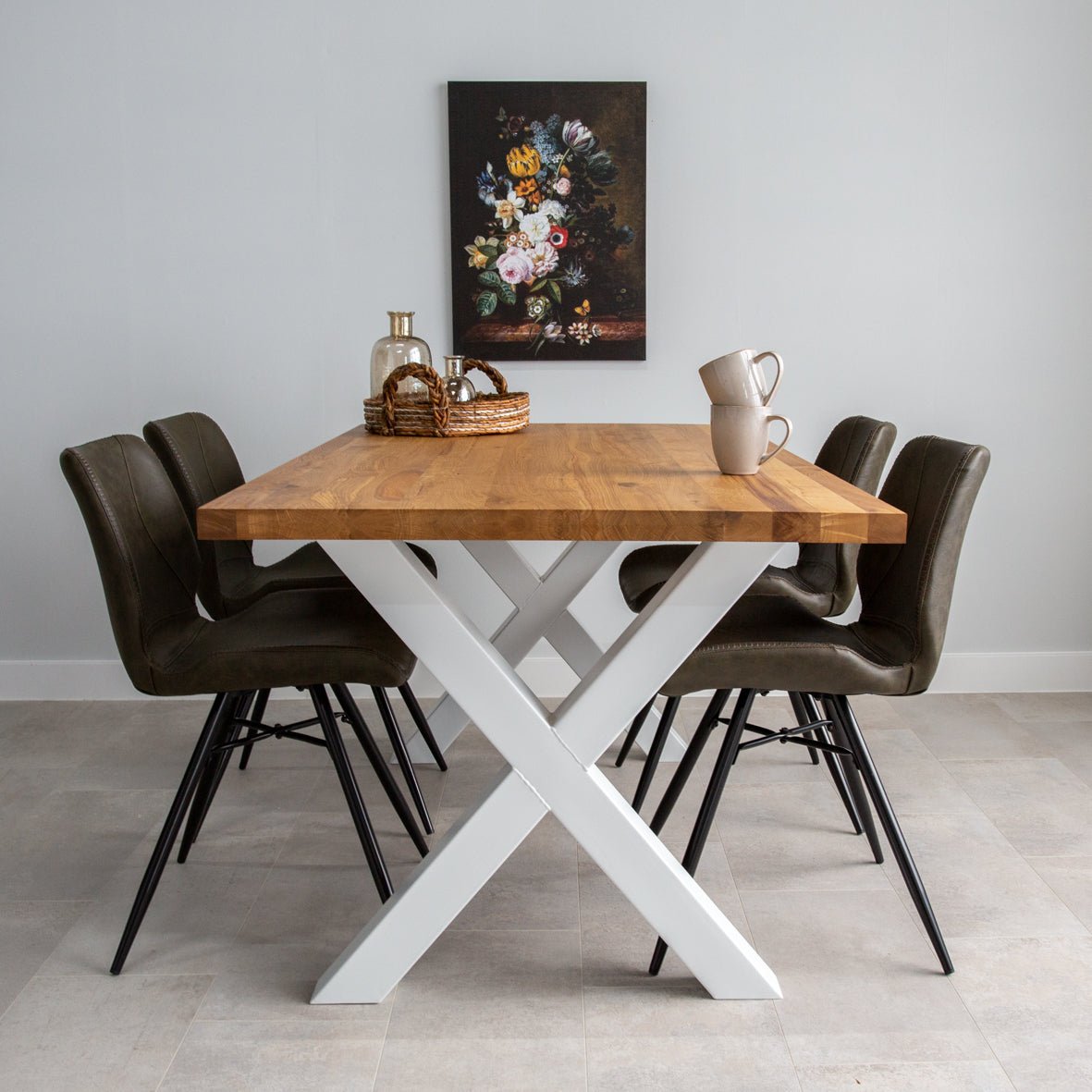 Dining table rover oak x-leg white