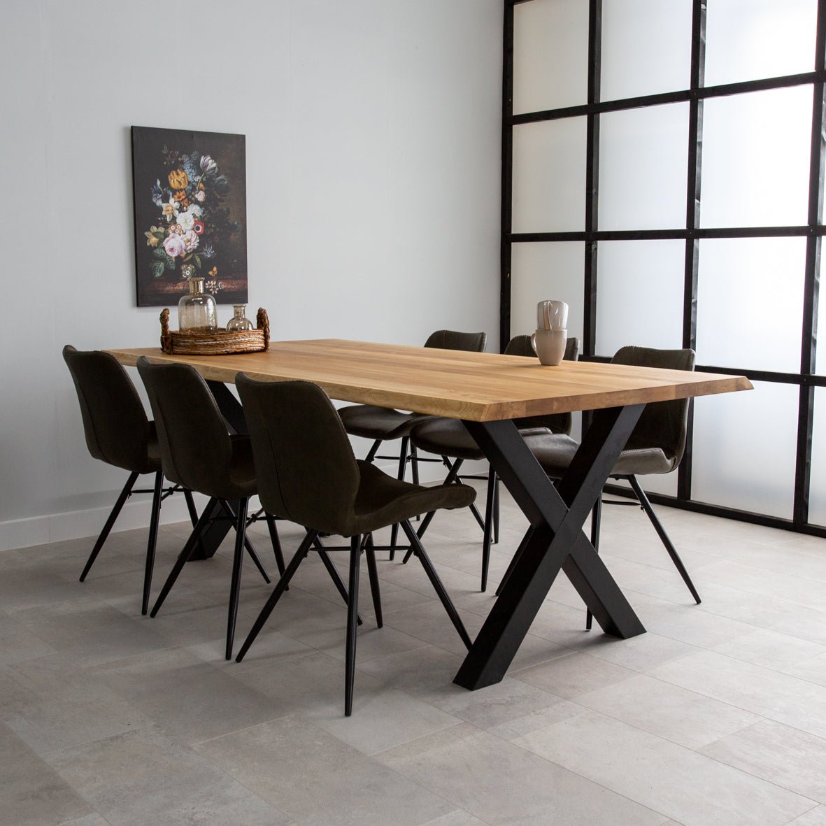 Dining table oak wood X-leg black Revi 