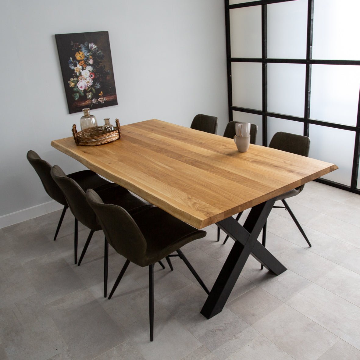 Dining table oak wood X-leg black Revi 