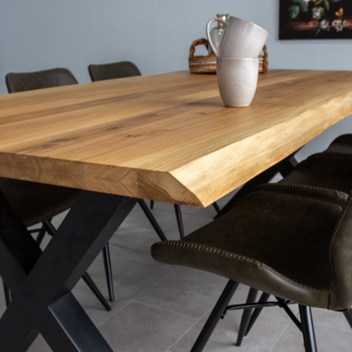 Dining table oak wood X-leg black Revi 