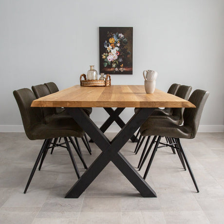 Dining Table Revi Oak - Tree Trunk Shape - Black X-Leg