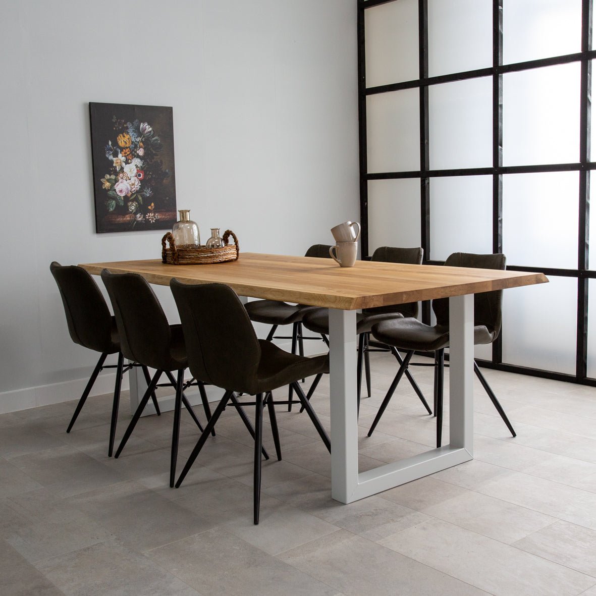 Dining table oak U-leg white Revi