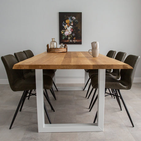 Dining Table Revi Oak - Tree Trunk Shape - White U-Leg