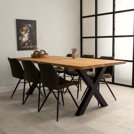 Industrial Dining Table Oak X-leg Black Rover