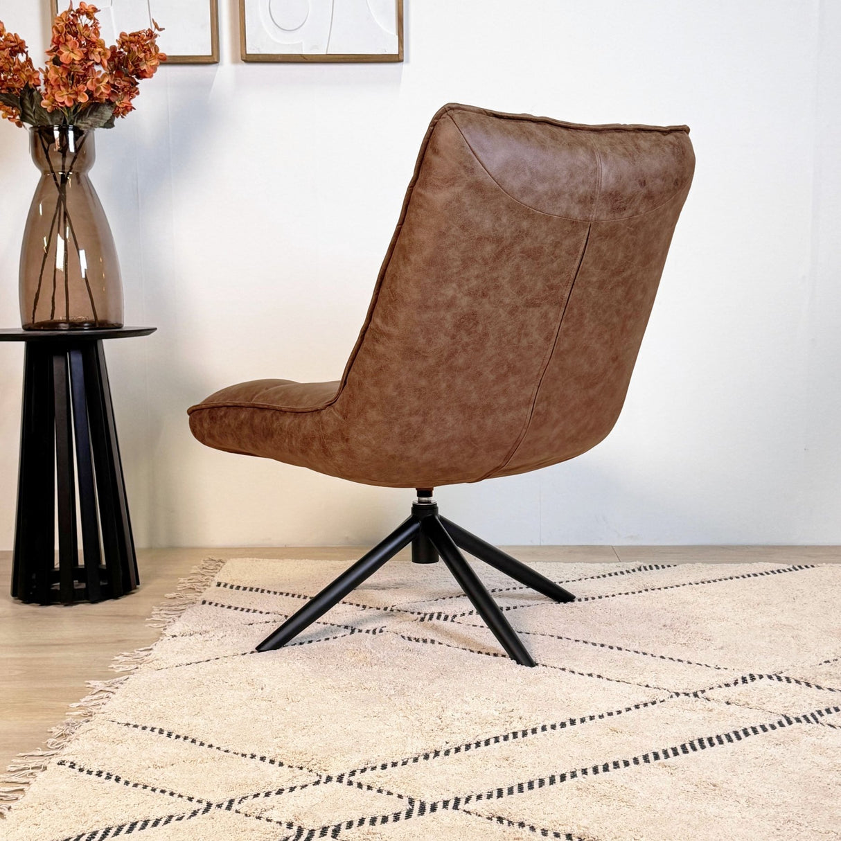 Swivel Chair Yuki Cognac Eco-leather 360° Rotatable 