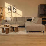 Coffee table set of 2 Jimi travertine top with walnut base 