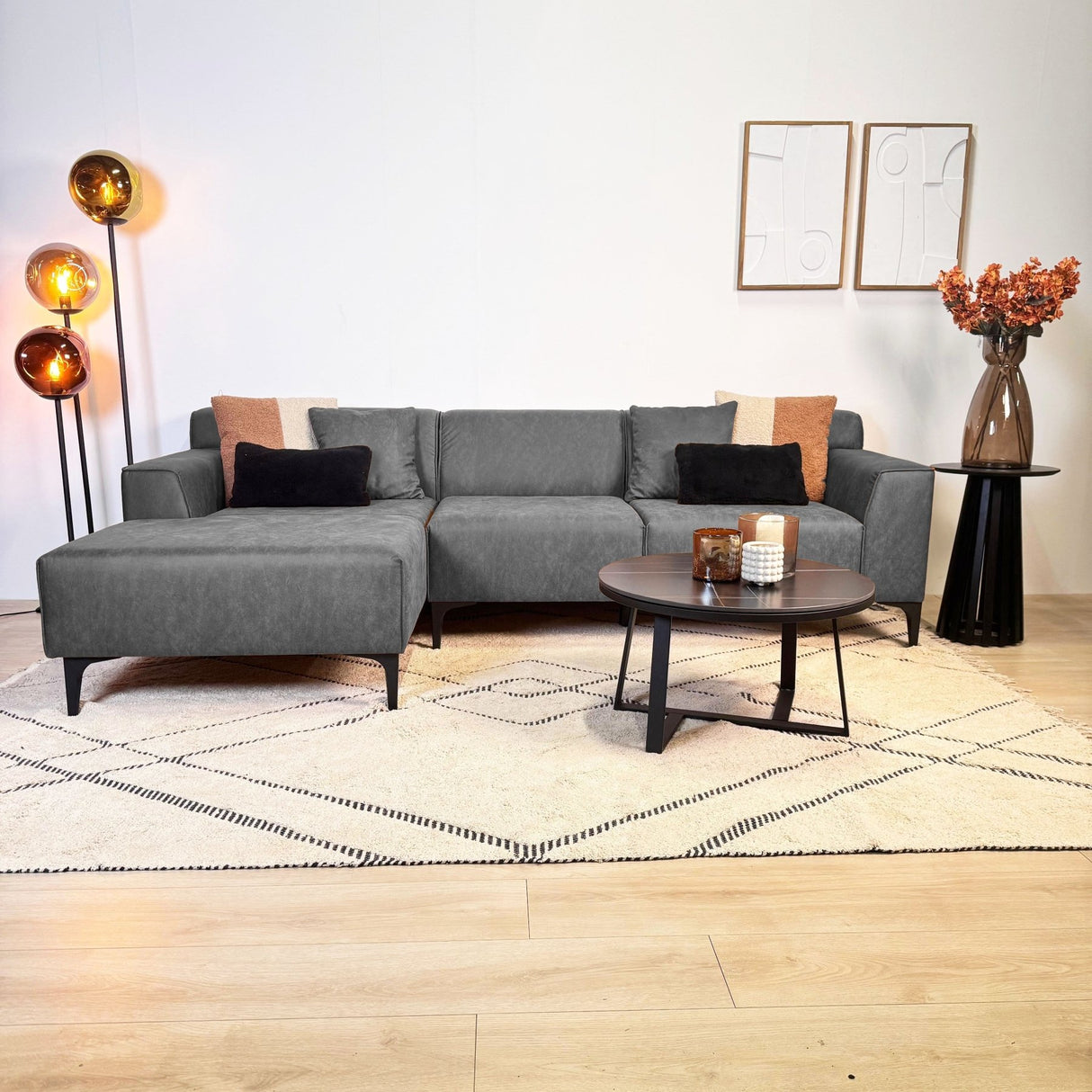 Davidson Corner Sofa Anthracite Left - Microfiber Fabric 