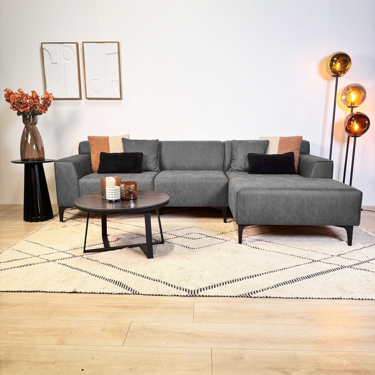 Davidson Corner Sofa Microfiber Anthracite with Compact Lounge - Right 
