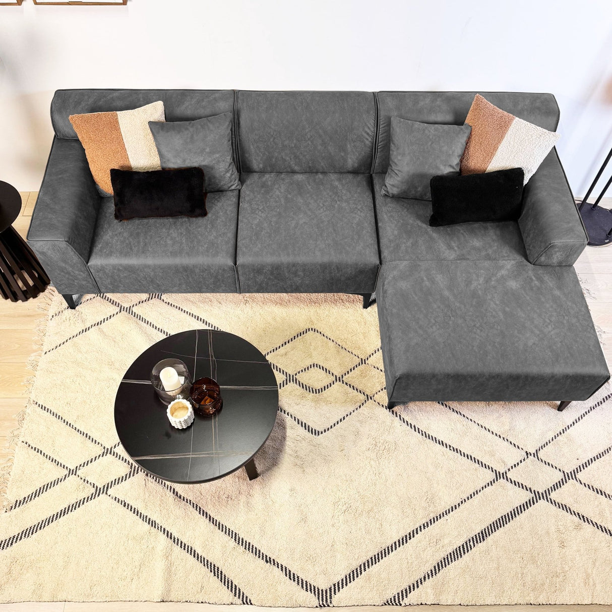 Davidson Corner Sofa Microfiber Anthracite with Compact Lounge - Right 