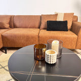 Davidson Microfiber Cognac Corner Sofa with Compact Lounge - Left 