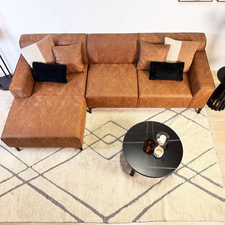 Davidson Microfiber Cognac Corner Sofa with Compact Lounge - Left 