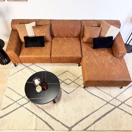 Davidson Microfiber Cognac Corner Sofa with Compact Lounge - Right 