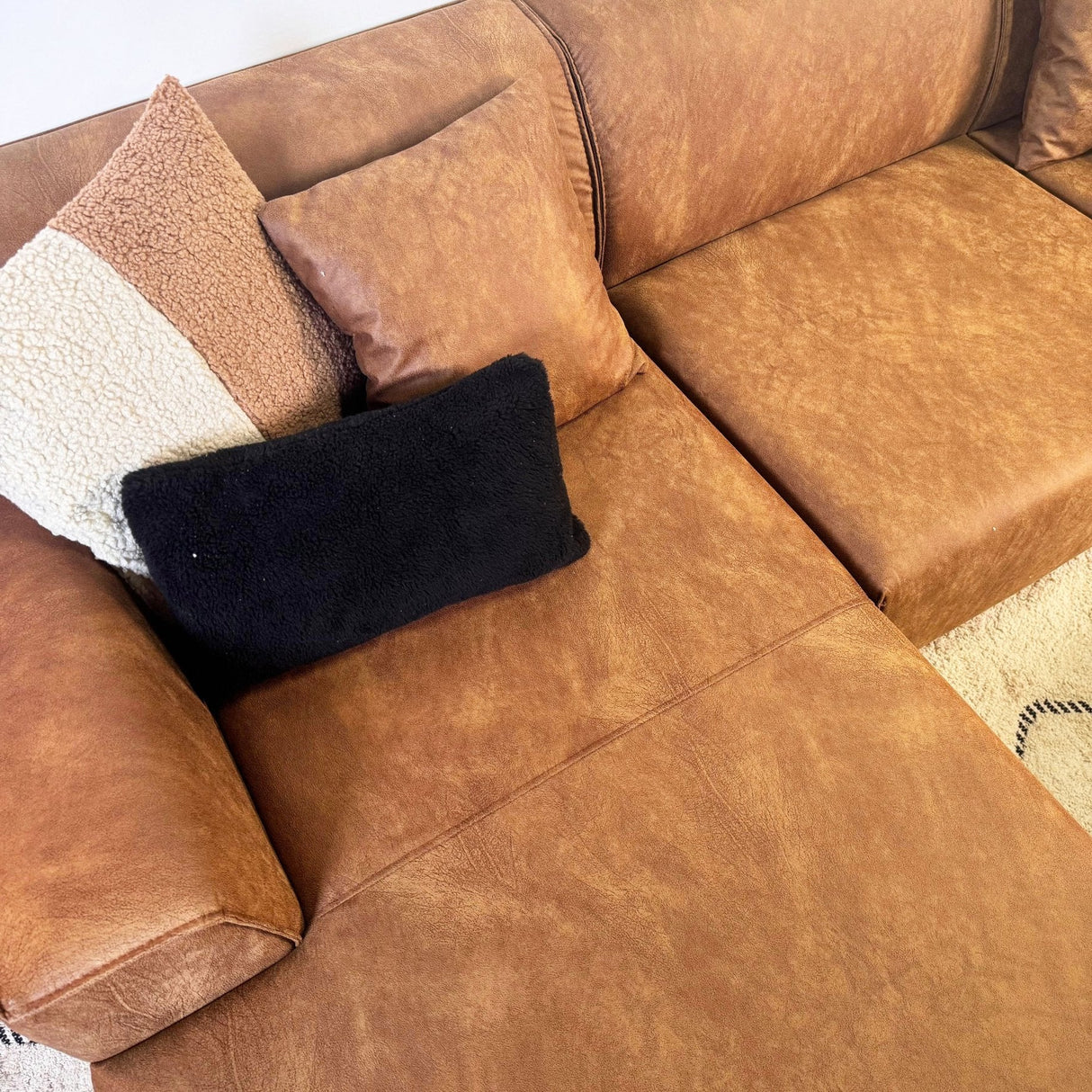 Davidson Microfiber Cognac Corner Sofa with Compact Lounge - Left 
