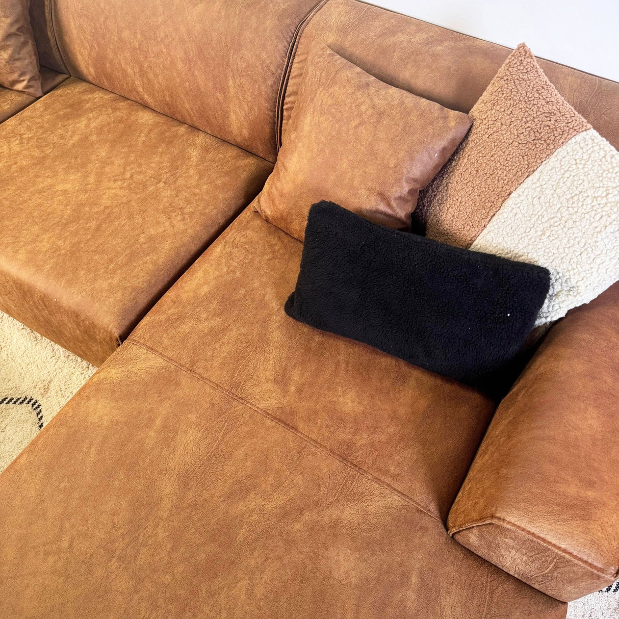 Davidson Cognac Corner Sofa Right - Microfiber Fabric 